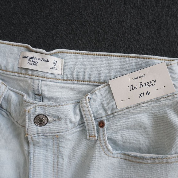 Abercrombie & Fitch The Baggy Low Rise Jeans Womens Long Raw Hem 27 / 4L - Picture 7 of 10